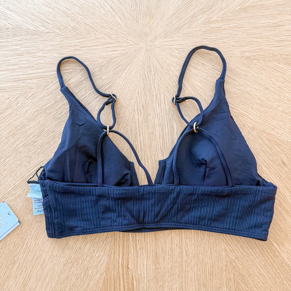 L Space Womens Bikini Top XL Navy Siren Ribbed V-Wire Beach Coastal Minimalist - Picture 6 of 6
